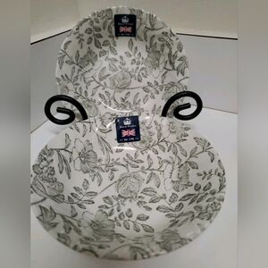 Royal Wessex 6 25" Cereal/Soup Bowls Gray Green Rose Motif Set of 2 New